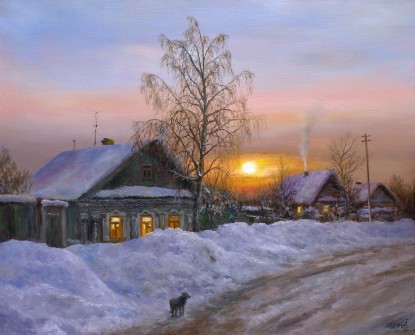 Winter evening in the village