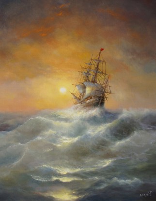 Sunrise over a stormy sea