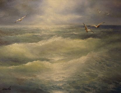 Seagulls over the sea